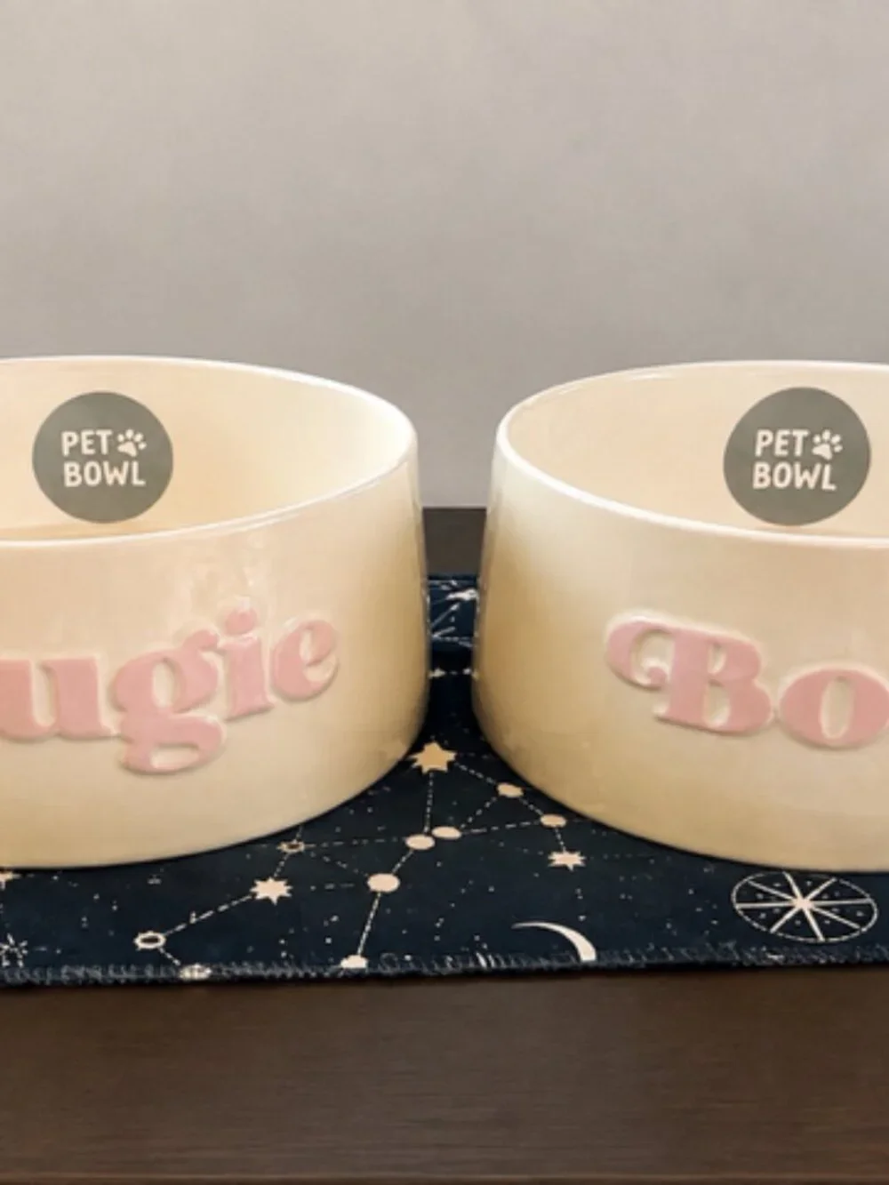 Set of 2 Bougie Ceramic Pet Bowls Pink & Cream – NEW